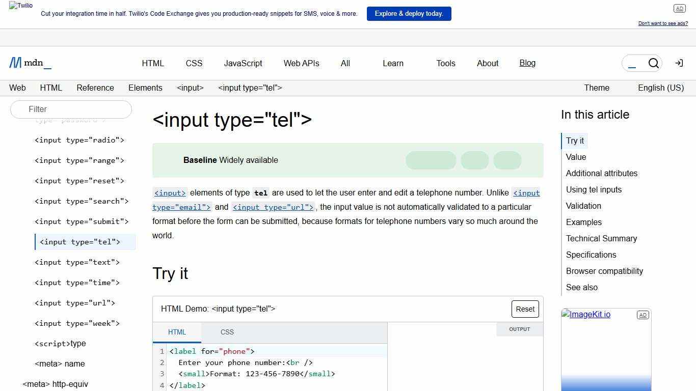 <input type="tel"> - HTML MDN