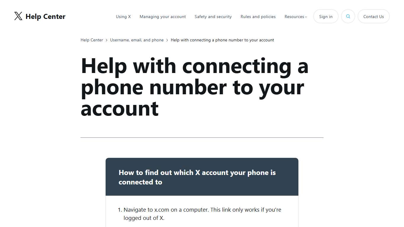 Help with connecting a phone number to your account